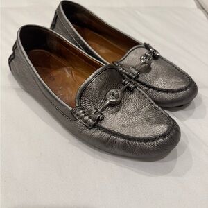 Coach Metallic Silver Leather Loafers Sz 9.5